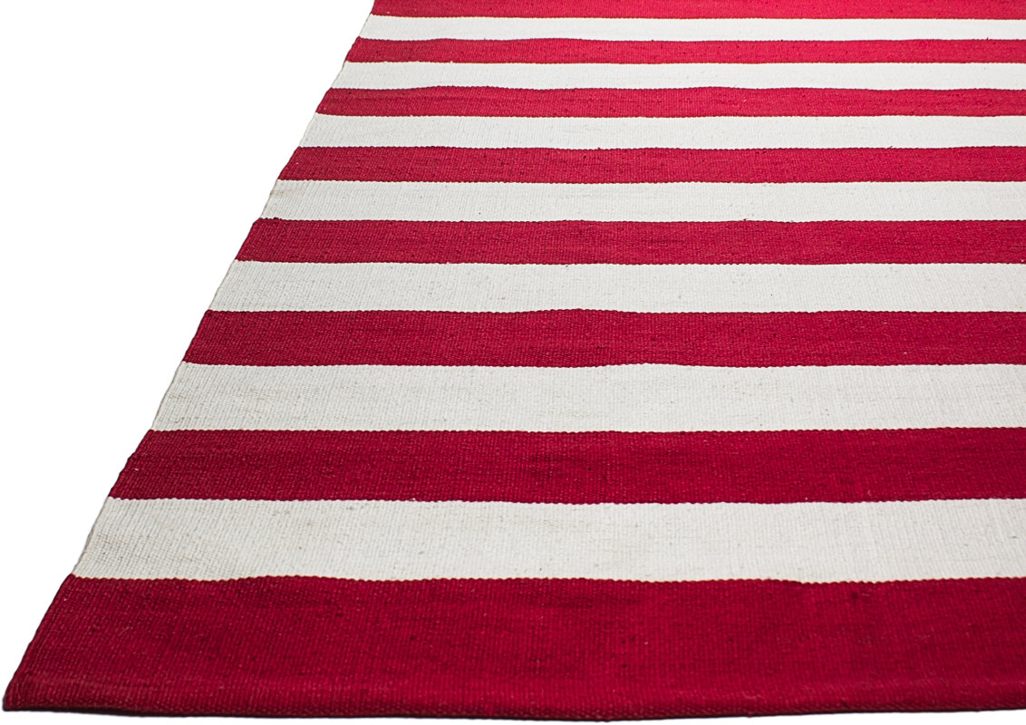 Fab Habitat Nantucket Striped HandWoven Red/White Indoor/Outdoor Area